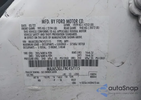 2022 Ford Ecosport Se из США, поврежденный, VIN MAJ6S3GL7NC457115